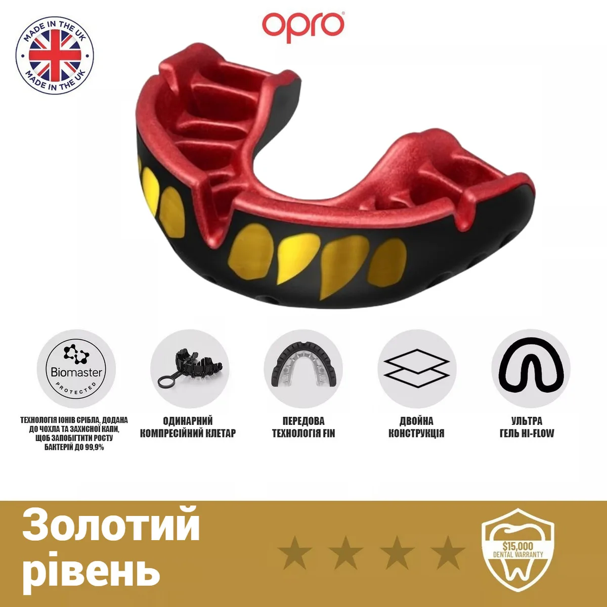 Капа OPRO термопластик доросла 11+ чорна червона