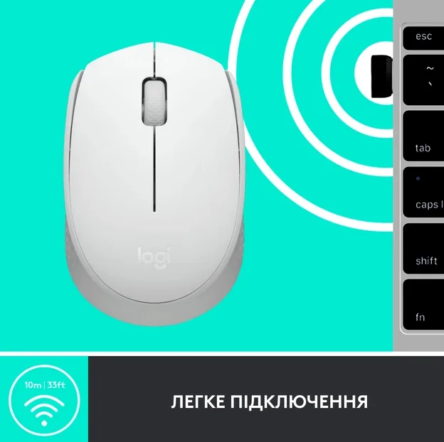 Миша бездротова Logitech оптична маленька біла 61,5х35,2х97,7 мм