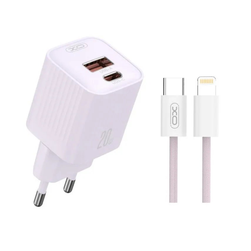 Сетевое зарядное устройство XO с кабелем Type-C to Lightning 1м фиолетовое 20W 18W