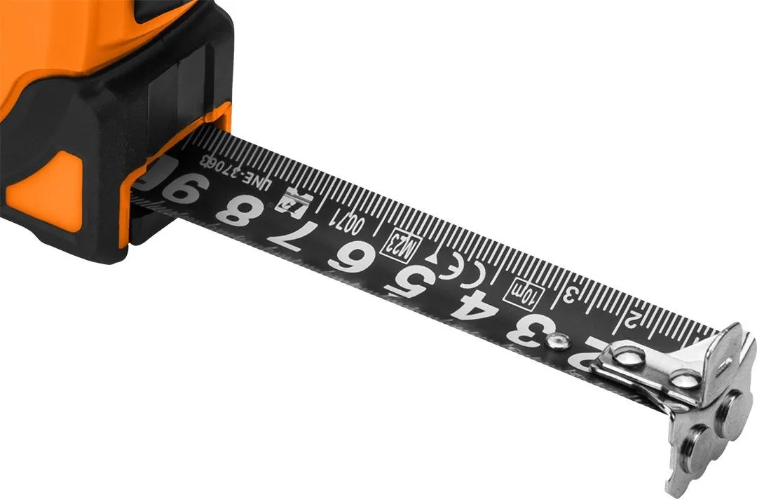 Рулетка Neo Tools Super Black, 5м x 19мм, з фіксатором та магнітним кріпленням.
