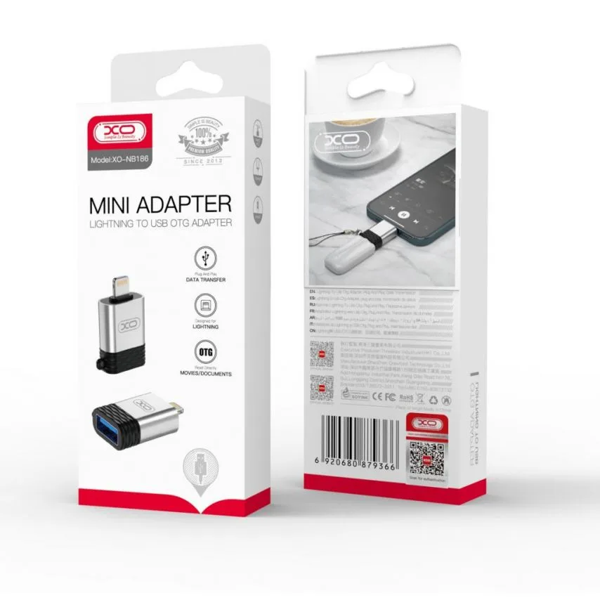 Перехідник OTG XO металевий Lightning USB 2.0 срібний
