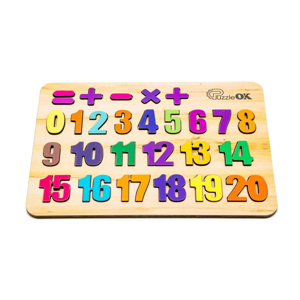 Развивающая деревянная игрушка PuzzleOK Цифры 27 элементов из натурального дерева многоцветная