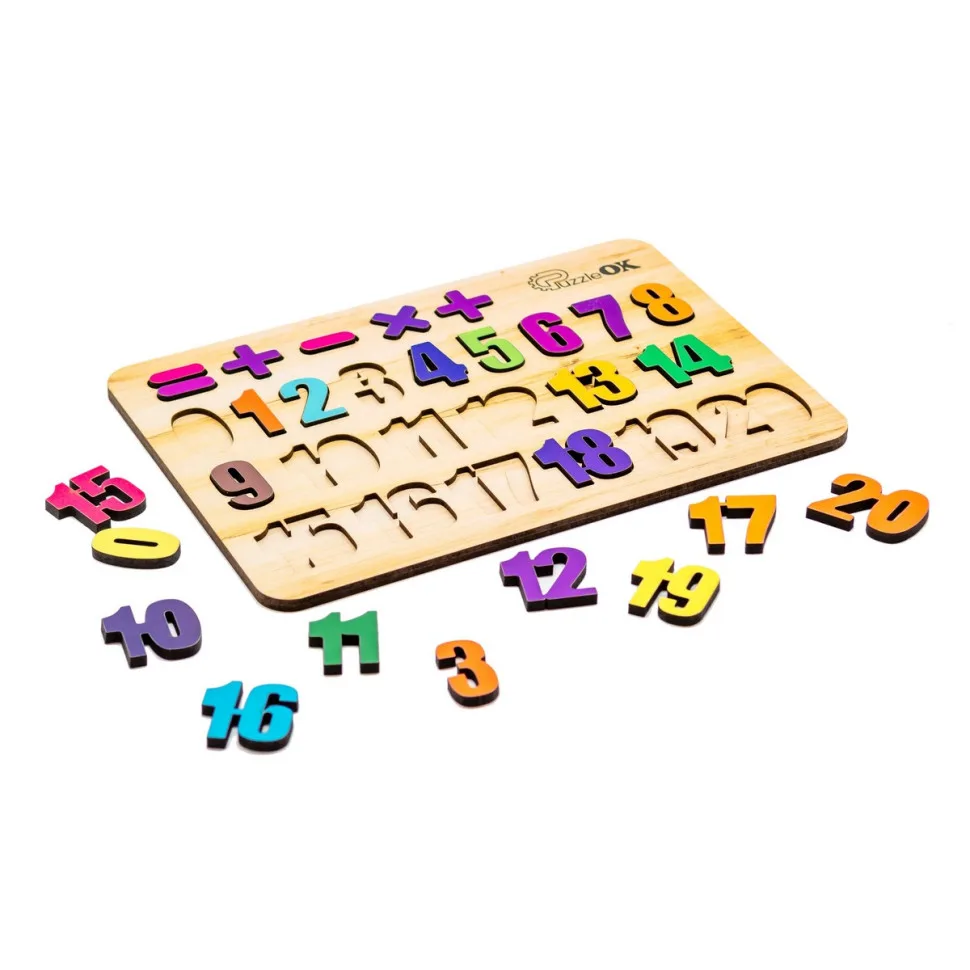 Развивающая деревянная игрушка PuzzleOK Цифры 27 элементов из натурального дерева многоцветная