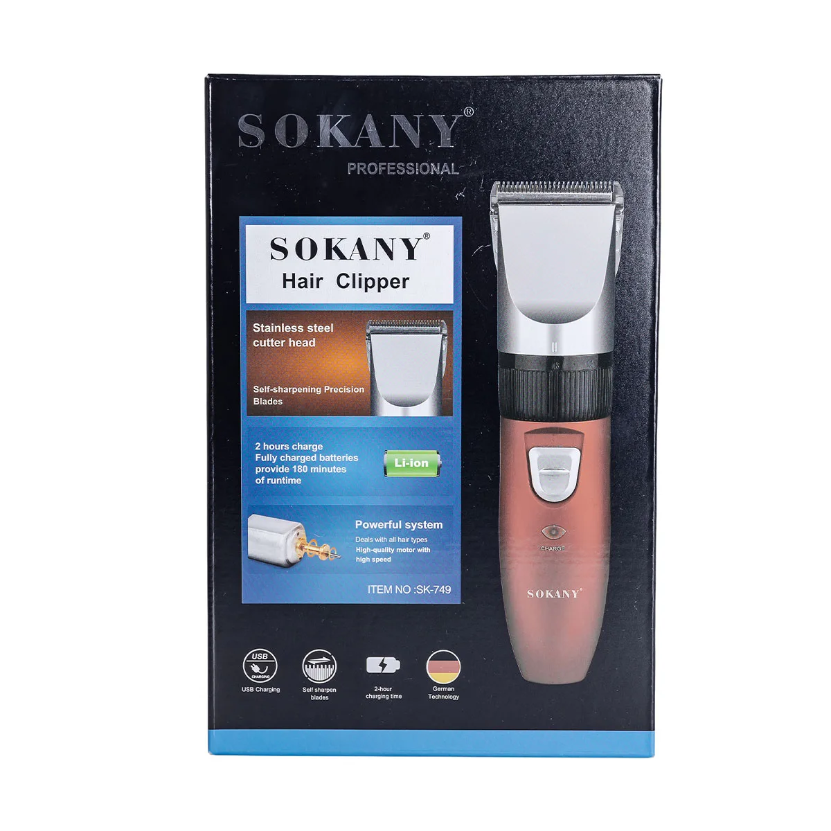 Машинка для стрижки Sokany акумуляторна 4 насадки червона 18х4х3,5 см