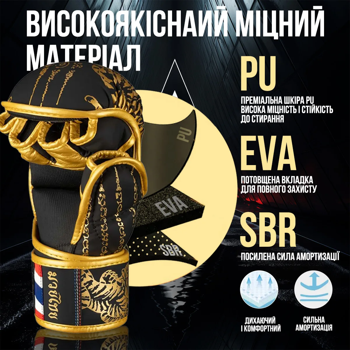 Перчатки Phantom MMA искусственная кожа L/XL черные золотые