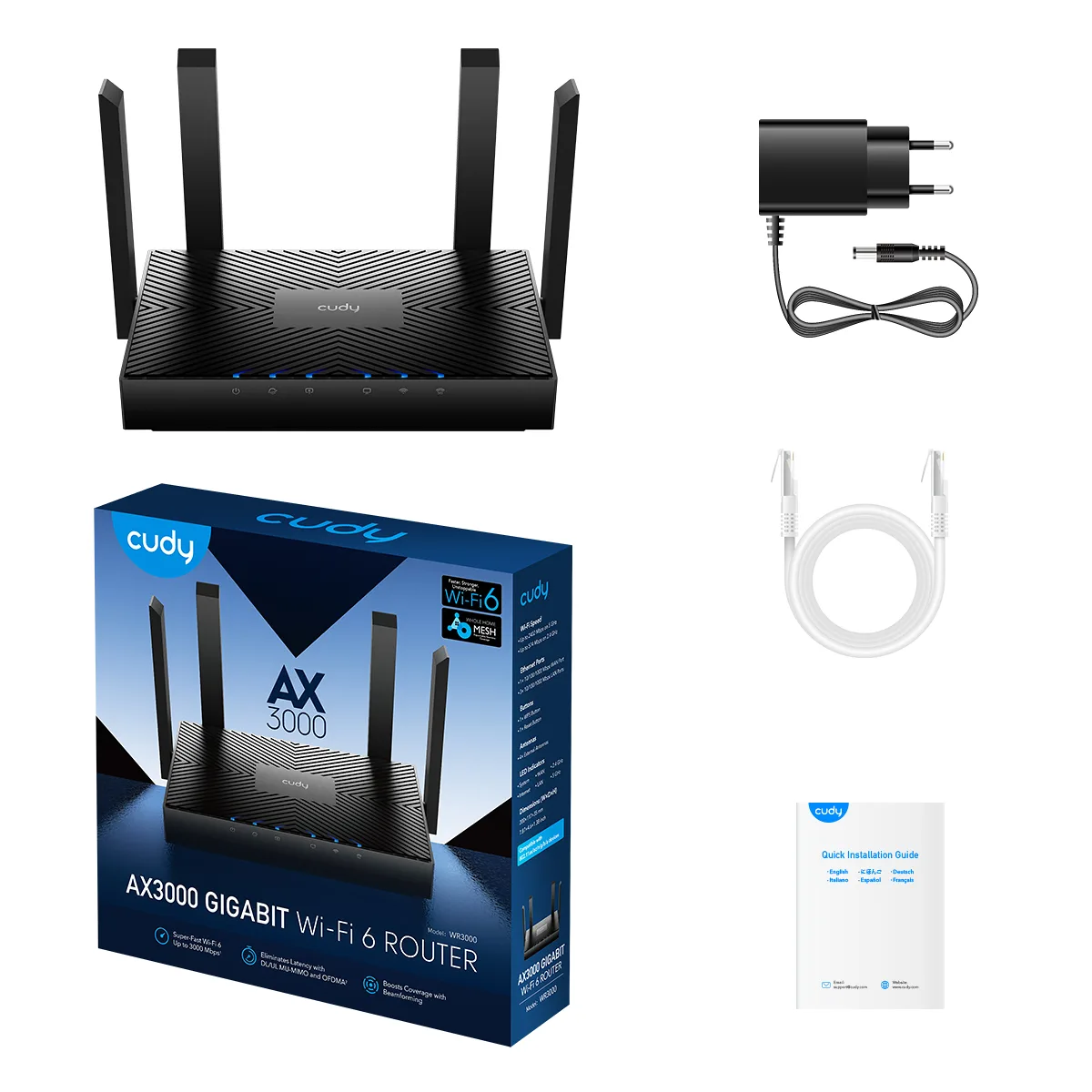 Бездротовий маршрутизатор Cudy Wi-Fi 6 2,4 ГГц 5 ГГц 4 антени 200х117х35 мм чорний