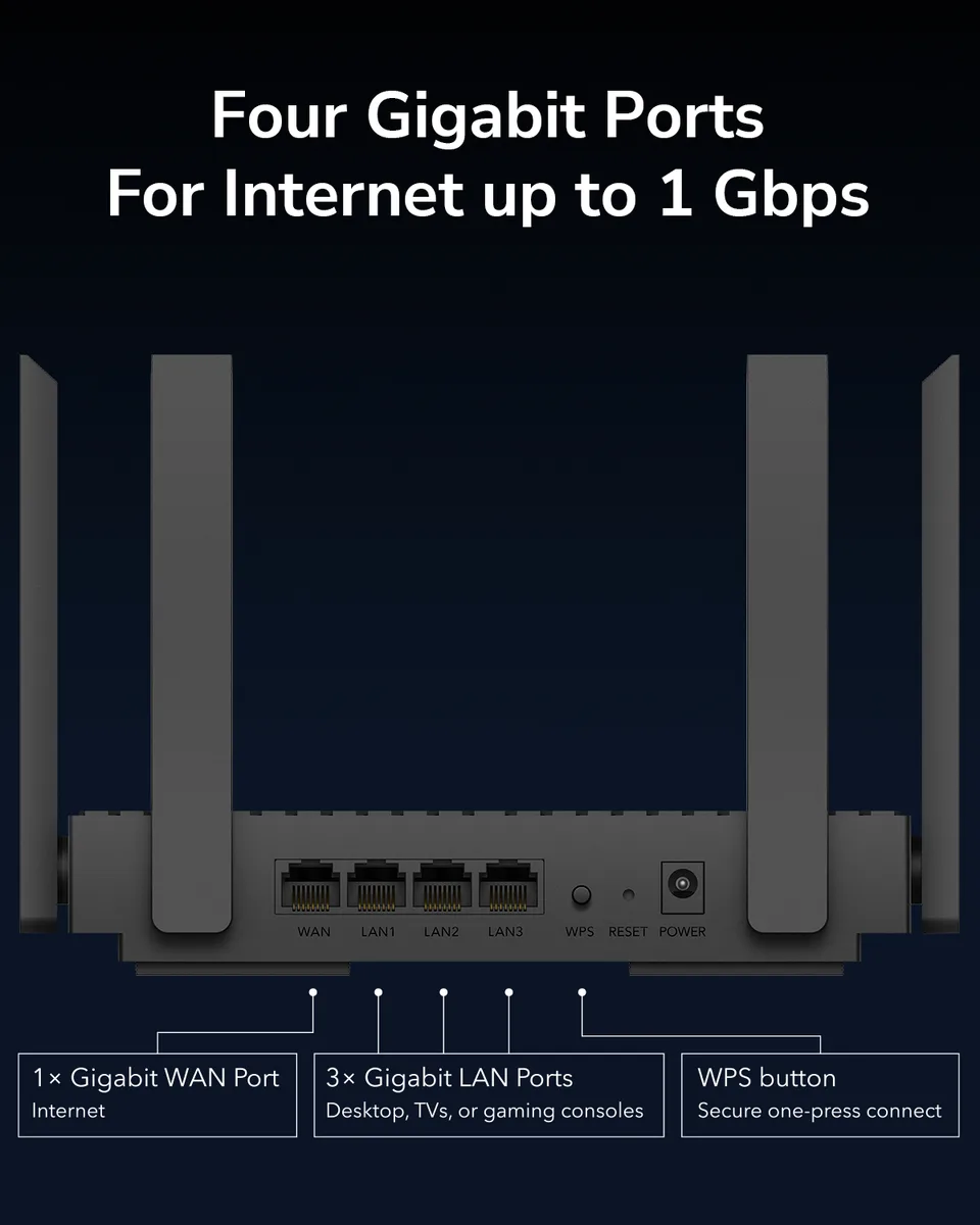 Бездротовий маршрутизатор Cudy Wi-Fi 6 2,4 ГГц 5 ГГц 4 антени 200х117х35 мм чорний