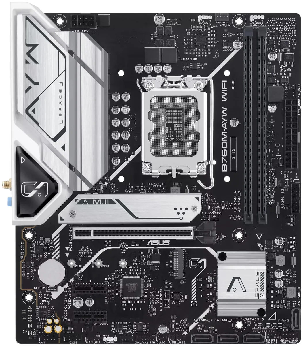 Материнcька плата ASUS B760M-AYW WIFI-SI s1700 B760 2xDDR5 M.2 HDMI Wi-Fi BT mATX BULK WITH ACCESSORY