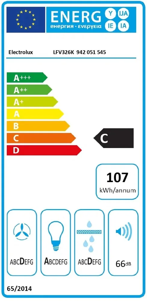 Вертикальна витяжка Electrolux, 60 см, потужність 600 м3/год, чорного кольору.