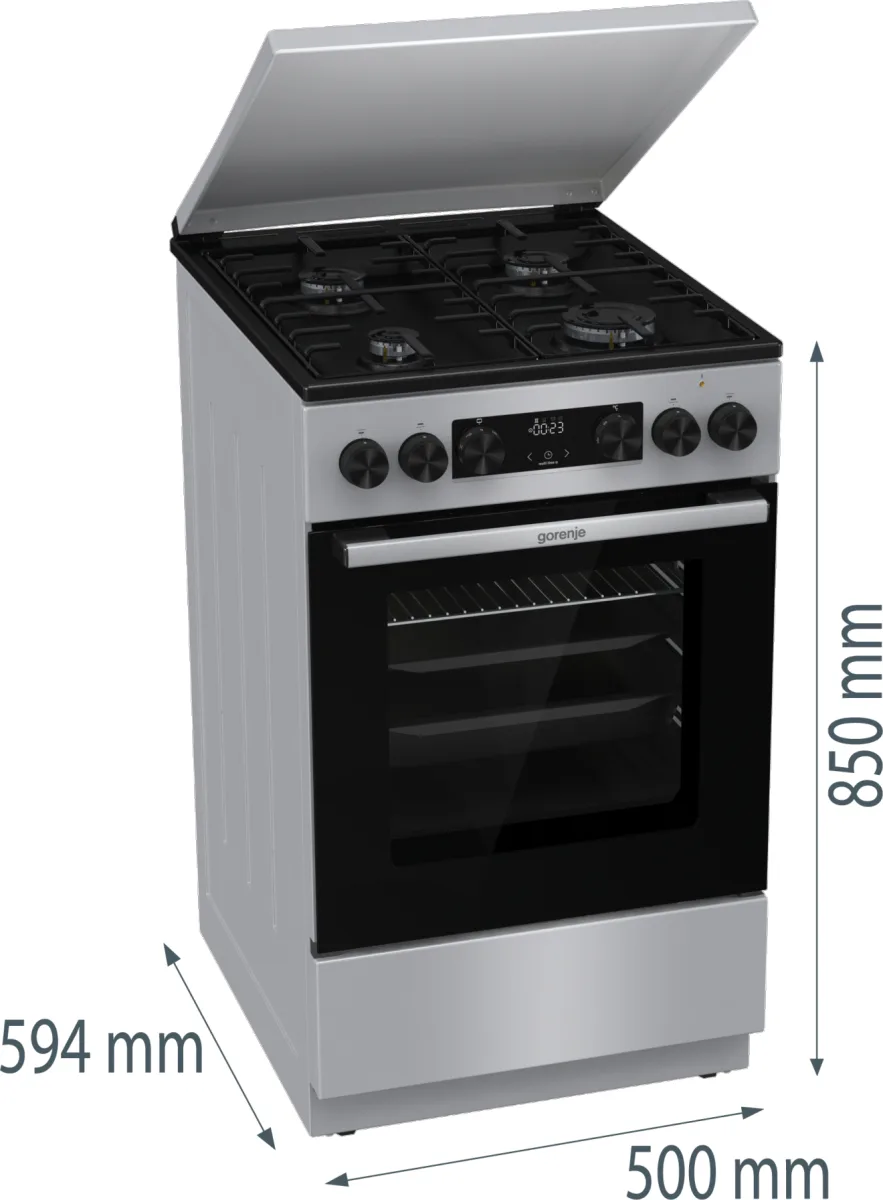 Комбинированная плита Gorenje газовая 4 конфорки 50х85х59,4 см серого цвета.