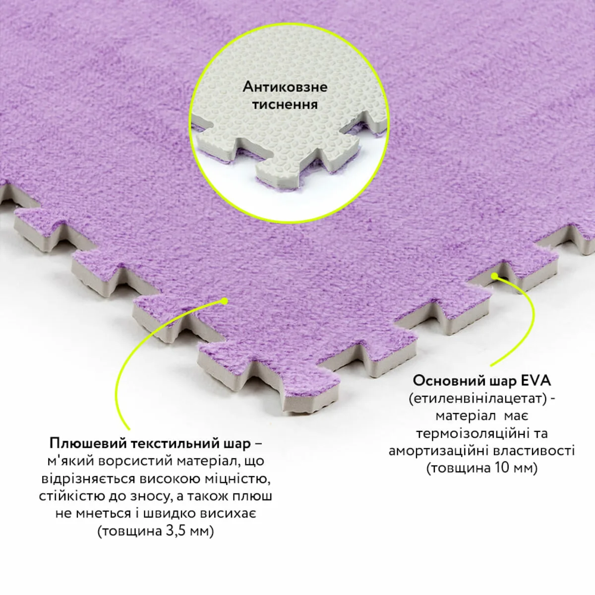Підлога-пазл плюшевий 600х600 мм EVA 10 мм Фіолетовий