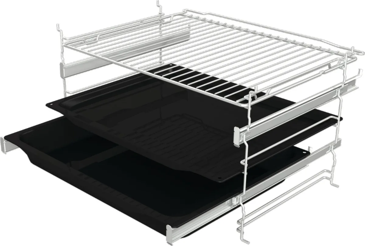 Електрична духова шафа Gorenje, 77 л, клас A, з паровим функціоналом, дисплей, макс. температура 300°C, чорний колір.