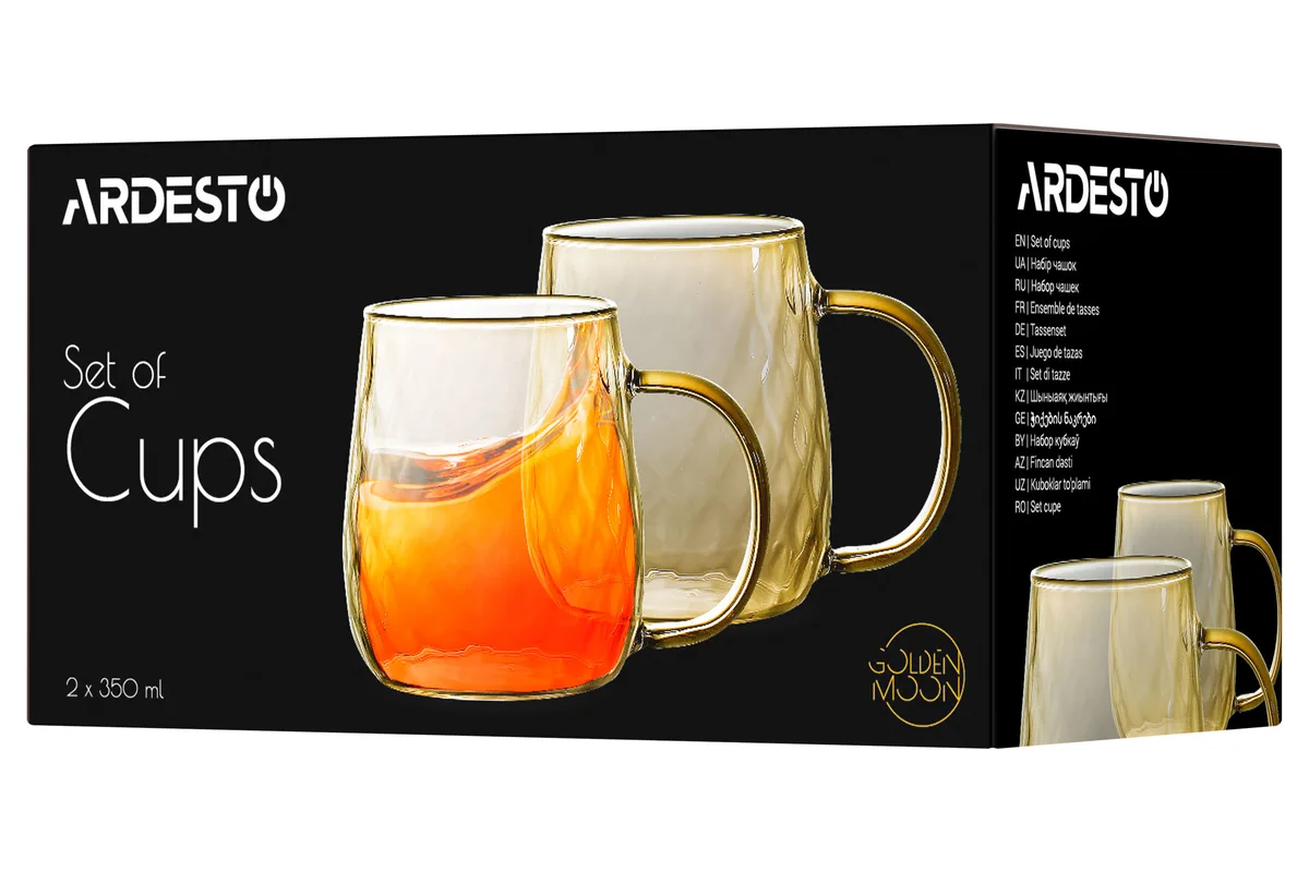 Набір келихів ARDESTO Golden Moon, 350 мл, 2 шт, боросилікатне скло, золотистий.