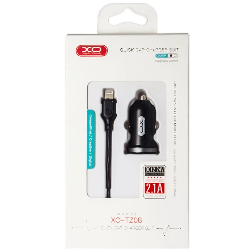 Автомобільний зарядний пристрій XO пластик 2USB 2.1A чорний