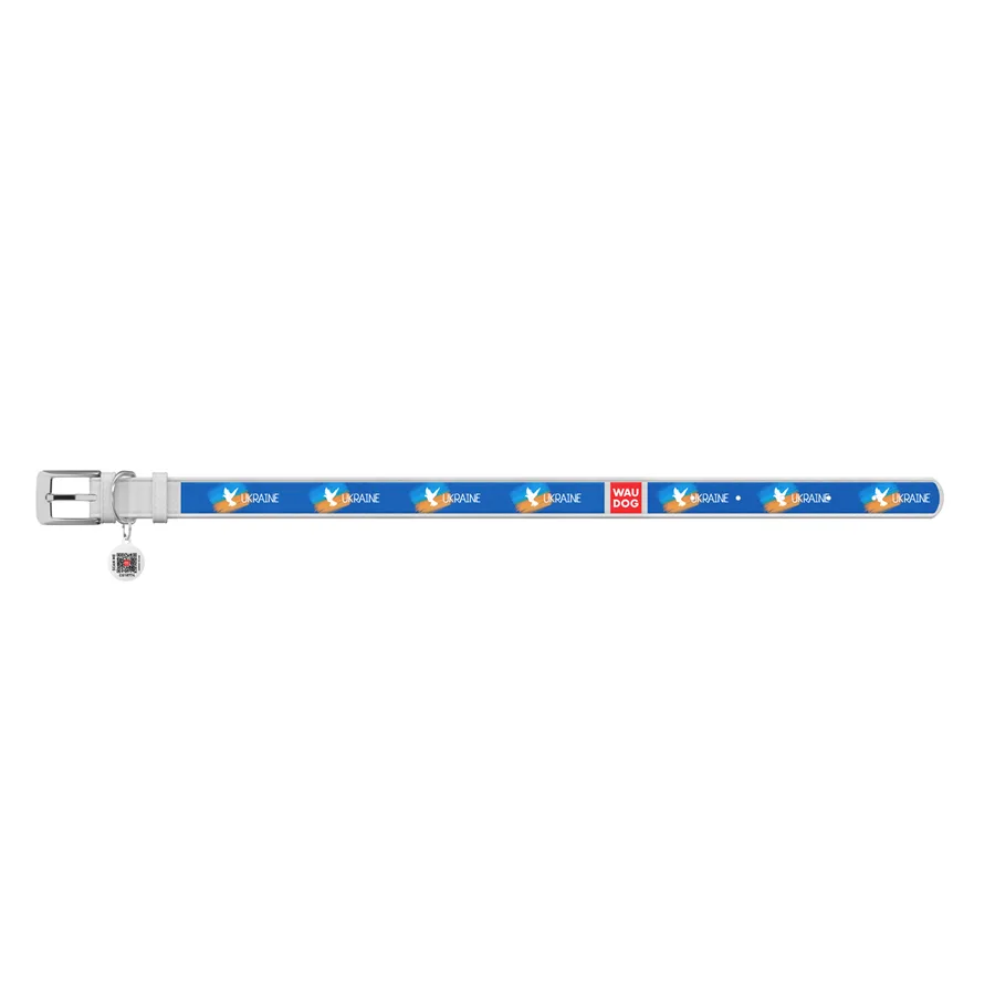 Нашийник WAUDOG Design шкіряний XL 35 мм Прапор білий 46х59 см