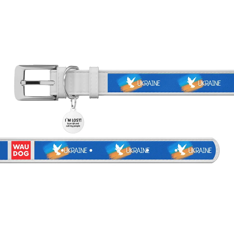 Нашийник WAUDOG Design шкіряний XL 35 мм Прапор білий 46х59 см