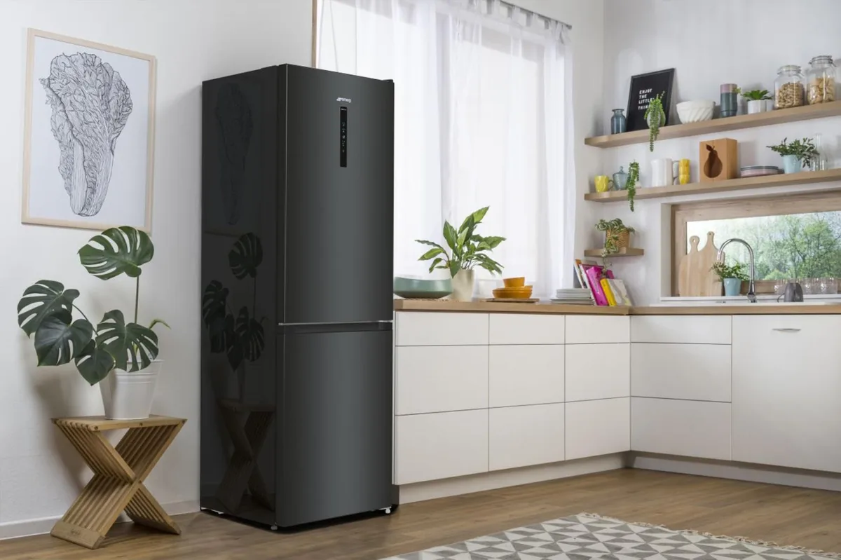 Холодильник Gorenje NRK619EABXL4 с нижней морозильной камерой, размеры 185х60х60 см, 2 дверцы, объем холодильника 204 л, объем морозильной камеры 96 л, класс энергоэффективности A+, технология NoFrost Plus