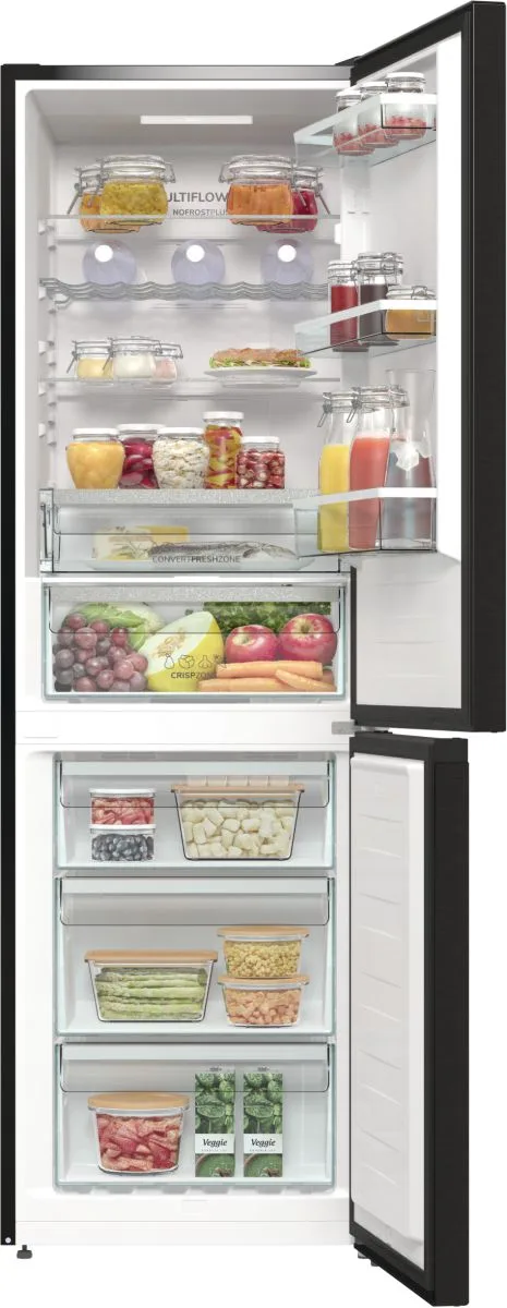 Холодильник Gorenje NRK619EABXL4 с нижней морозильной камерой, размеры 185х60х60 см, 2 дверцы, объем холодильника 204 л, объем морозильной камеры 96 л, класс энергоэффективности A+, технология NoFrost Plus