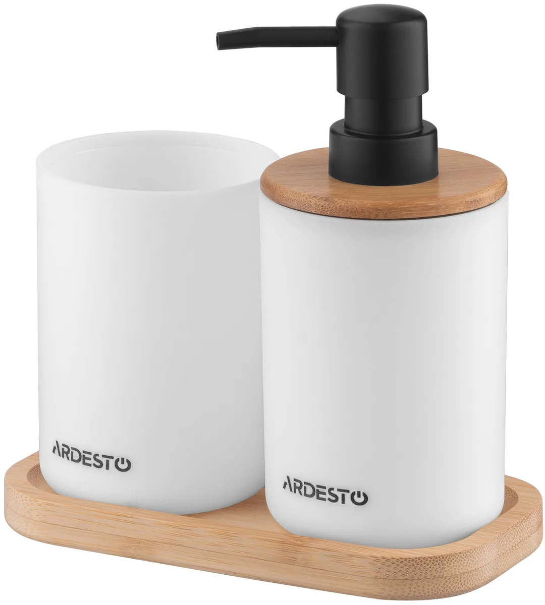 Набір аксесуарів для ванної кімнати ARDESTO Minimalism 360 мл, 3 одиниці, поліпропілен, бамбук, білий.