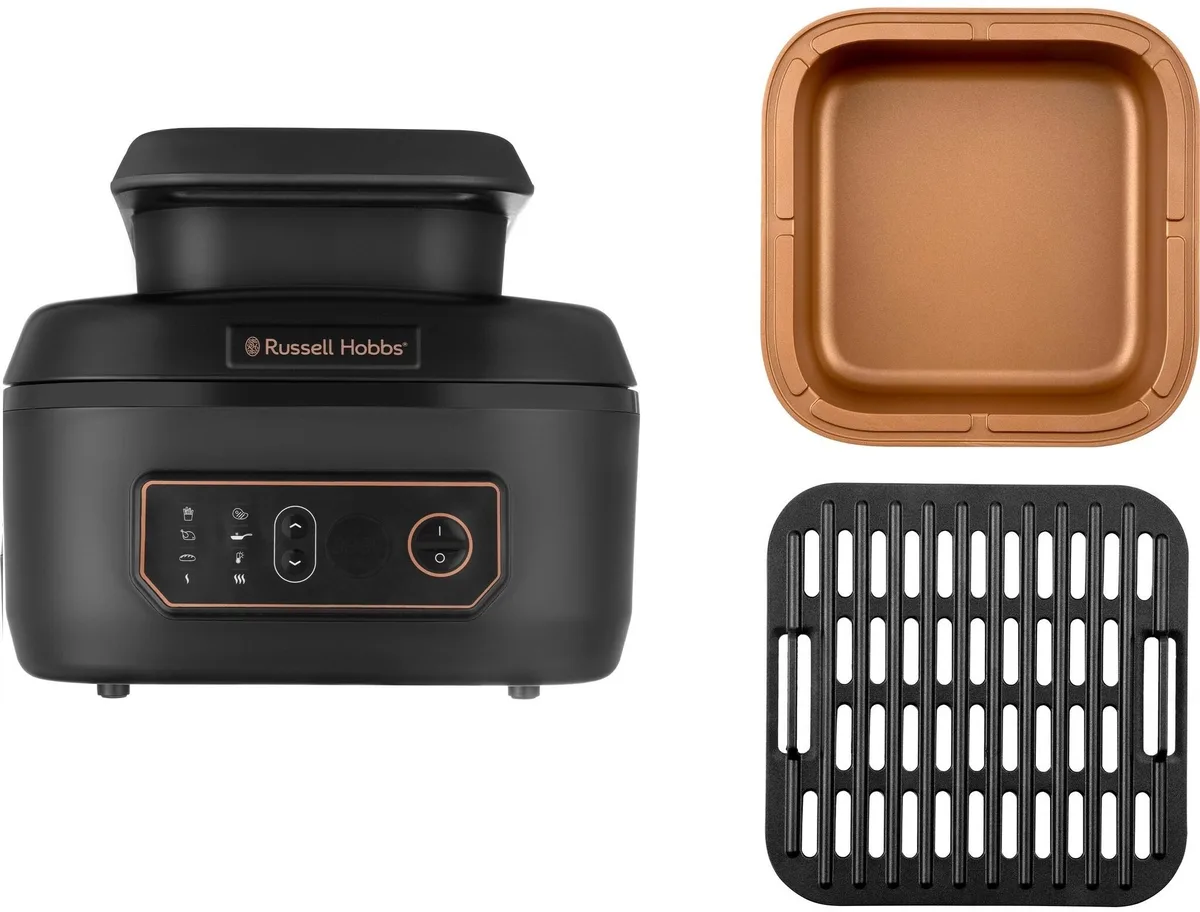 Мультифункціональна піч Russell Hobbs SatisFry AirGrill, 1745 Вт, об'єм чаші 5,5 л, сенсорне управління, алюміній/пластик, чорний
