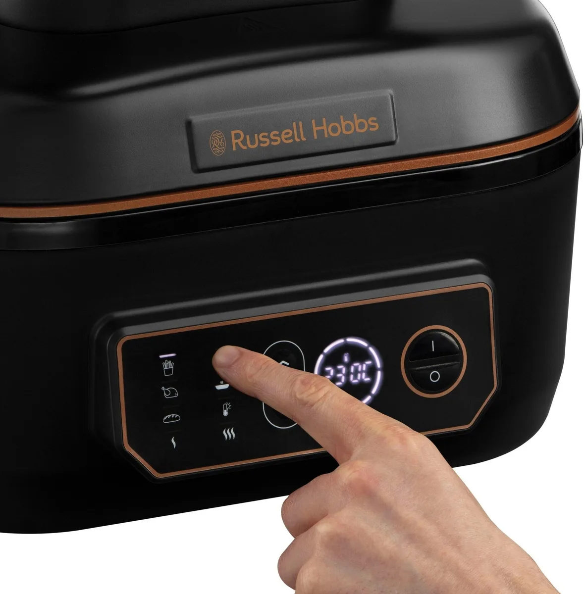 Мультифункціональна піч Russell Hobbs SatisFry AirGrill, 1745 Вт, об'єм чаші 5,5 л, сенсорне управління, алюміній/пластик, чорний
