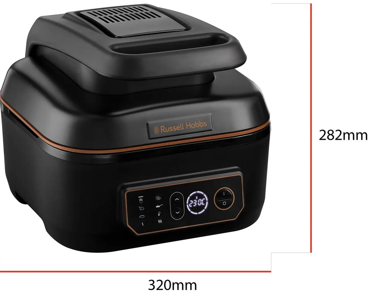 Мультифункціональна піч Russell Hobbs SatisFry AirGrill, 1745 Вт, об'єм чаші 5,5 л, сенсорне управління, алюміній/пластик, чорний