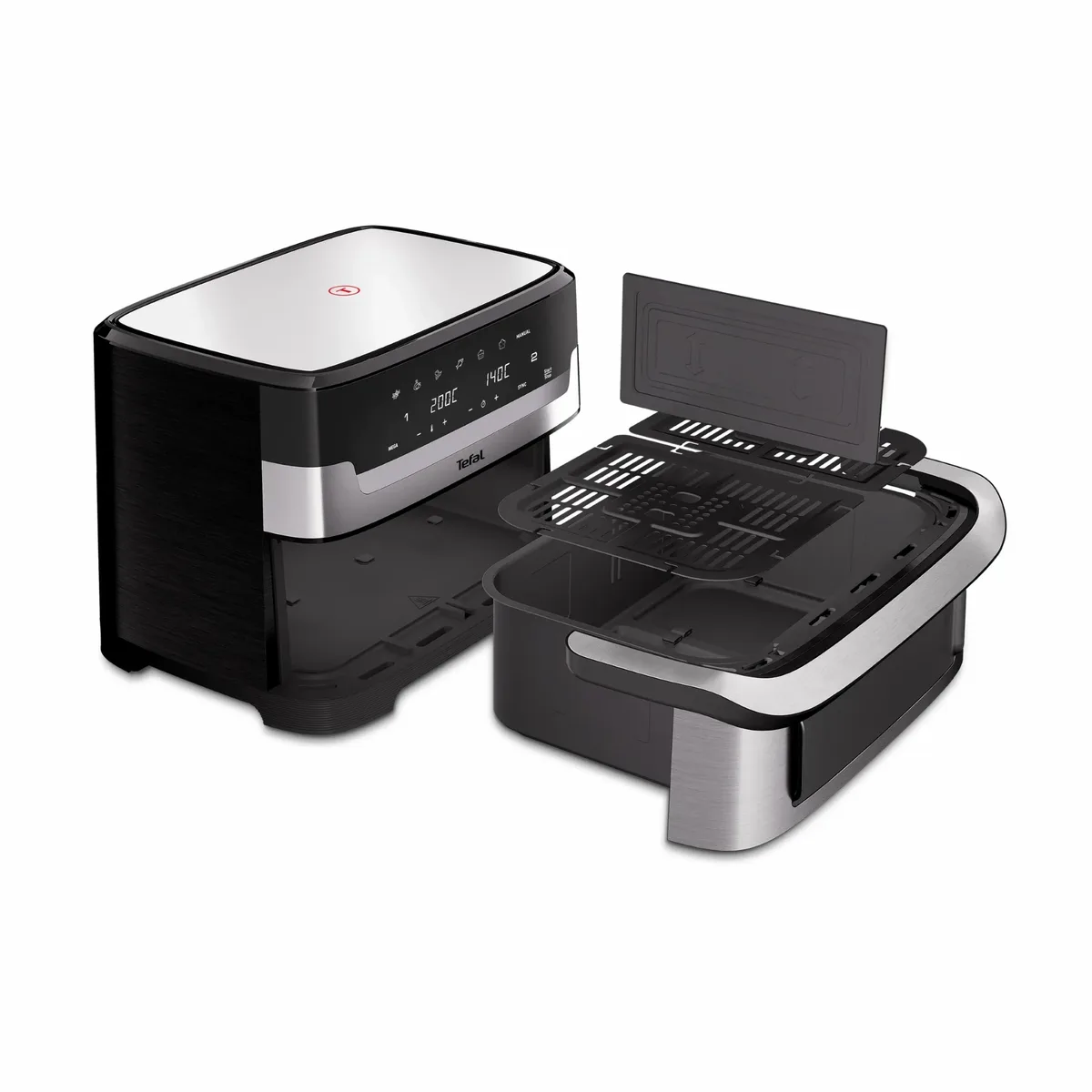 Мультипіч Tefal Dual Easy Fry Flex, 2700Вт, чаша-5.5+3.5л, сенсорне керув., з віконцем, 2 чаши, гриль, пластик, чорний-нерж. сталь