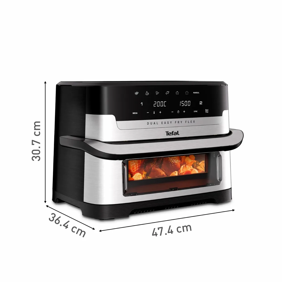 Мультипіч Tefal Dual Easy Fry Flex, 2700Вт, чаша-5.5+3.5л, сенсорне керув., з віконцем, 2 чаши, гриль, пластик, чорний-нерж. сталь