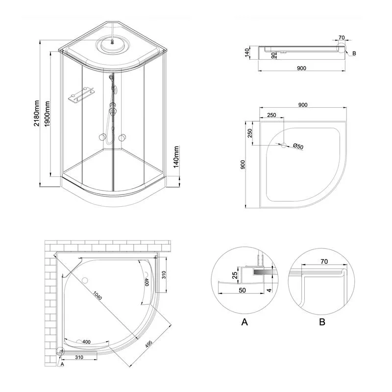 Душовий бокс Lidz Tani SBM90x90 Тоноване скло Акриловий 90x90 см Чорний