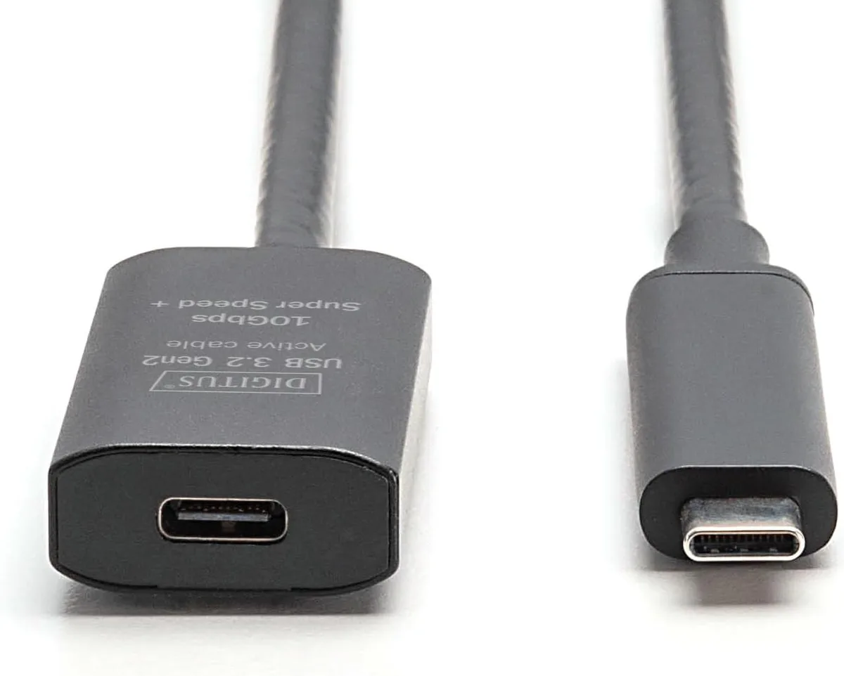 Подовжувач DIGITUS USB 3.2 Gen2 Active Cable 10G, C/M-C/F, 5м, чорний