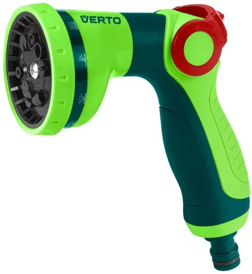 Ручний зрошувач Verto, пістолетного типу, для шлангів 1/2" і 3/4", 10 режимів роботи, регулювання тиску та розпилення води.