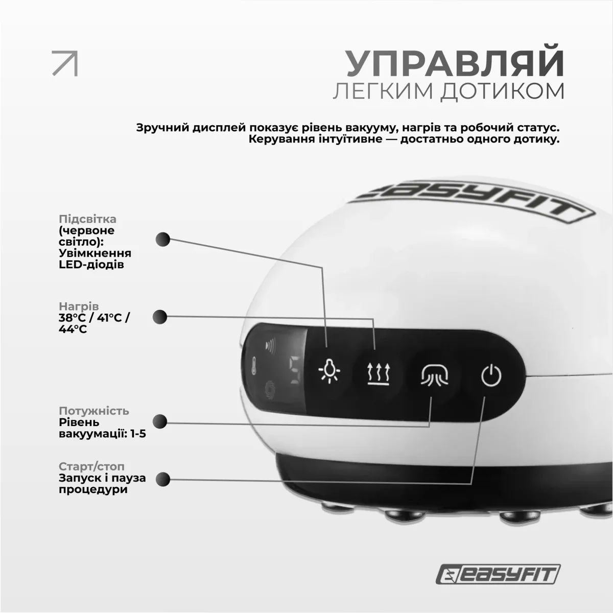 Вакуумний масажер EasyFit ABS 100х87х64 мм Білий з прогрівом та ІК-світлом