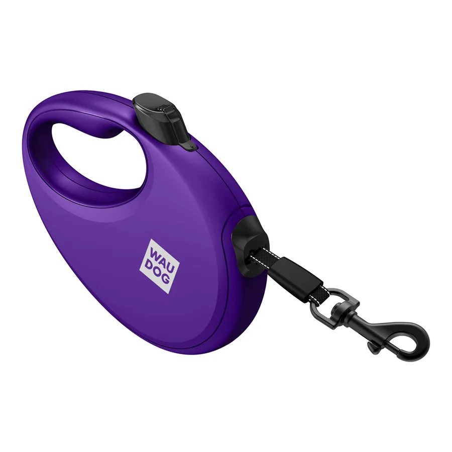Повідець-рулетка WAUDOG R-leash M 5 м пластиковий фіолетовий з контейнером для пакетів