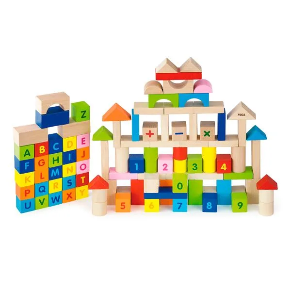Деревянные кубики Viga Toys 100 шт 3 см разноцветные алфавит и числа