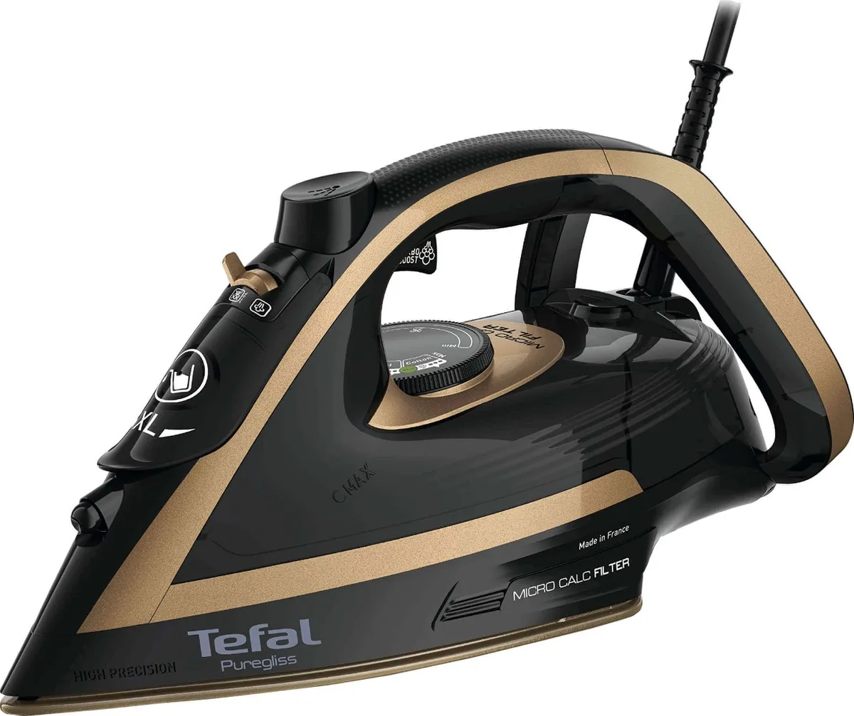 Праска Tefal Puregliss, 3000 Вт, 270 мл, паровий удар - 280 г, постійна пара - 50 г, керамічна підошва, чорний з мідними акцентами