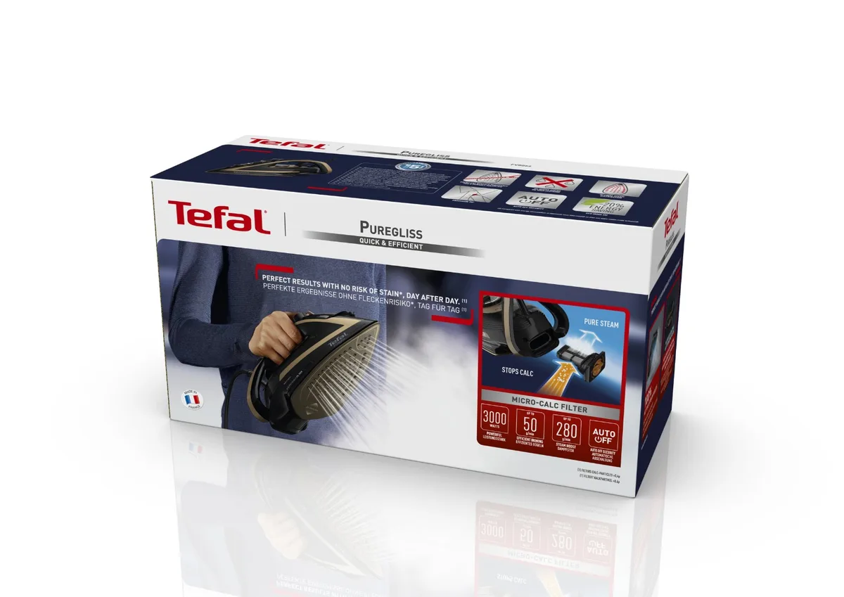 Праска Tefal Puregliss, 3000 Вт, 270 мл, паровий удар - 280 г, постійна пара - 50 г, керамічна підошва, чорний з мідними акцентами