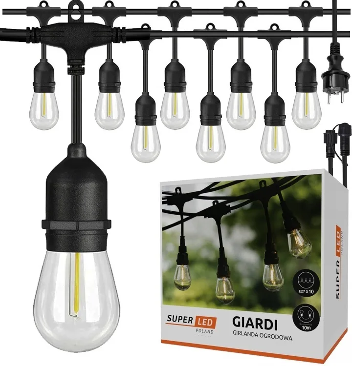Садова гірлянда SuperLED 15м 15 LED-ламп E27 чорна
