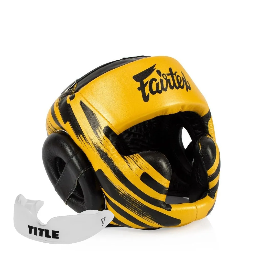 Боксерський шолом Fairtex штучна шкіра L жовтий