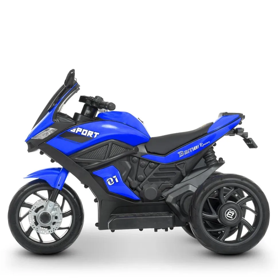 Дитячий електромобіль мотоцикл Racer 2WD 35W 38х65х36 см комбінований синій