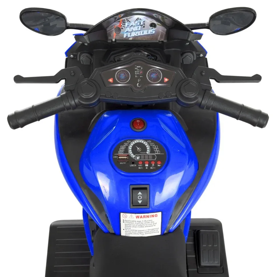 Дитячий електромобіль мотоцикл Racer 2WD 35W 38х65х36 см комбінований синій