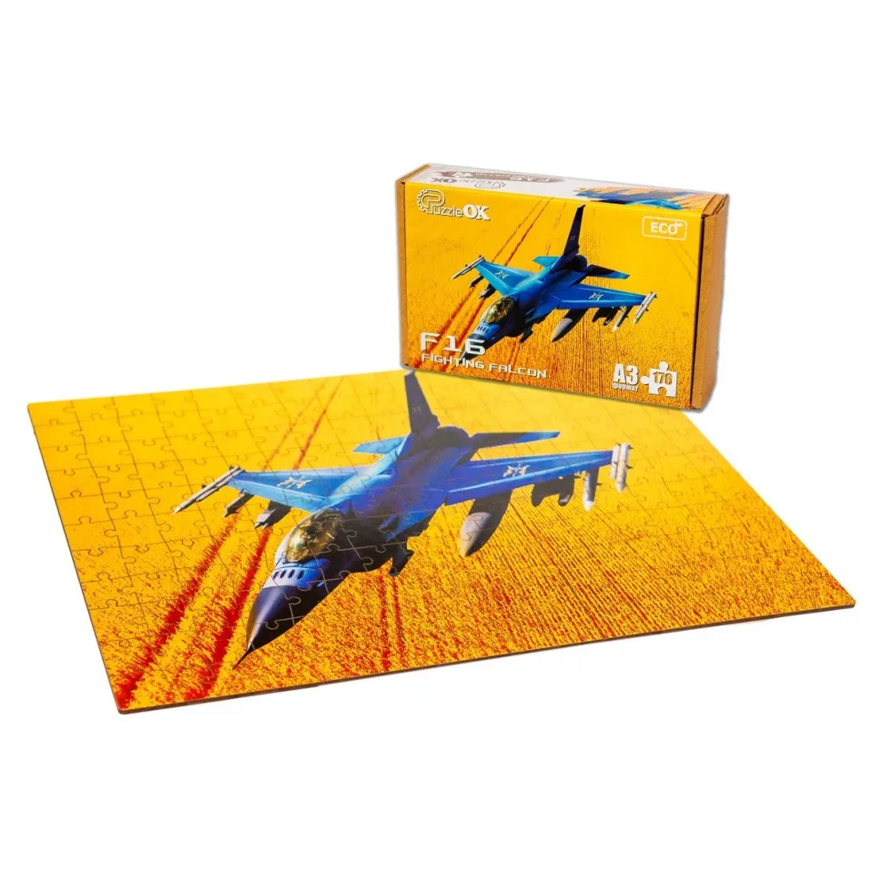 Фігурний дерев'яний пазл PuzzleOK 176 елементів A3 F16 Fighting Falcon Дерево