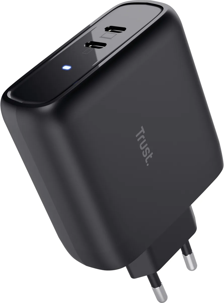 Зарядний пристрій мережевий Trust Maxo 65Вт, 2xUSB-C PD, чорний