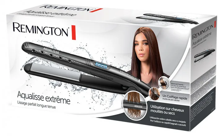 Випрямляч волосся Remington Aqualisse Extreme, 47Вт, 10 температурних режимів (140-230°C), дисплей, керамічне покриття, чорний.