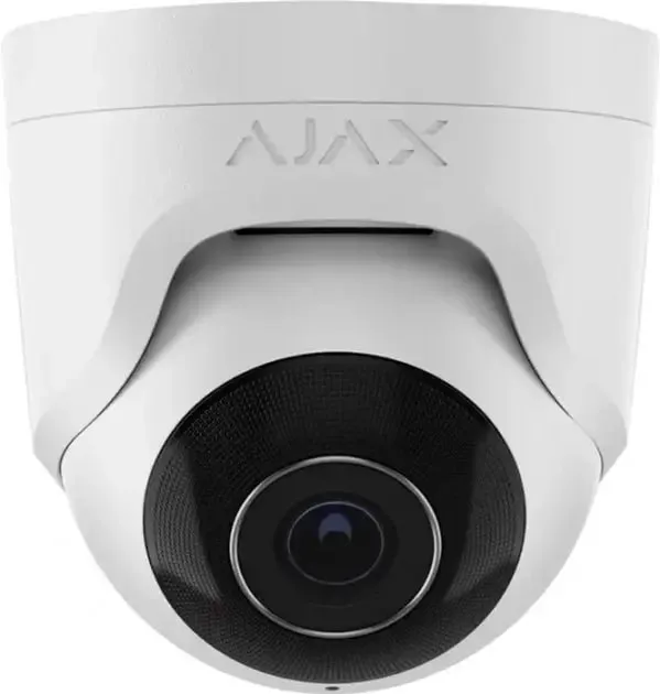 IP-камера проводная Ajax TurretCam, 8 МП, 2.8 мм, Poe, True WDR, IP 65, ИК 35 м, аудио, угол обзора 100° до 110°, купольная, белая.