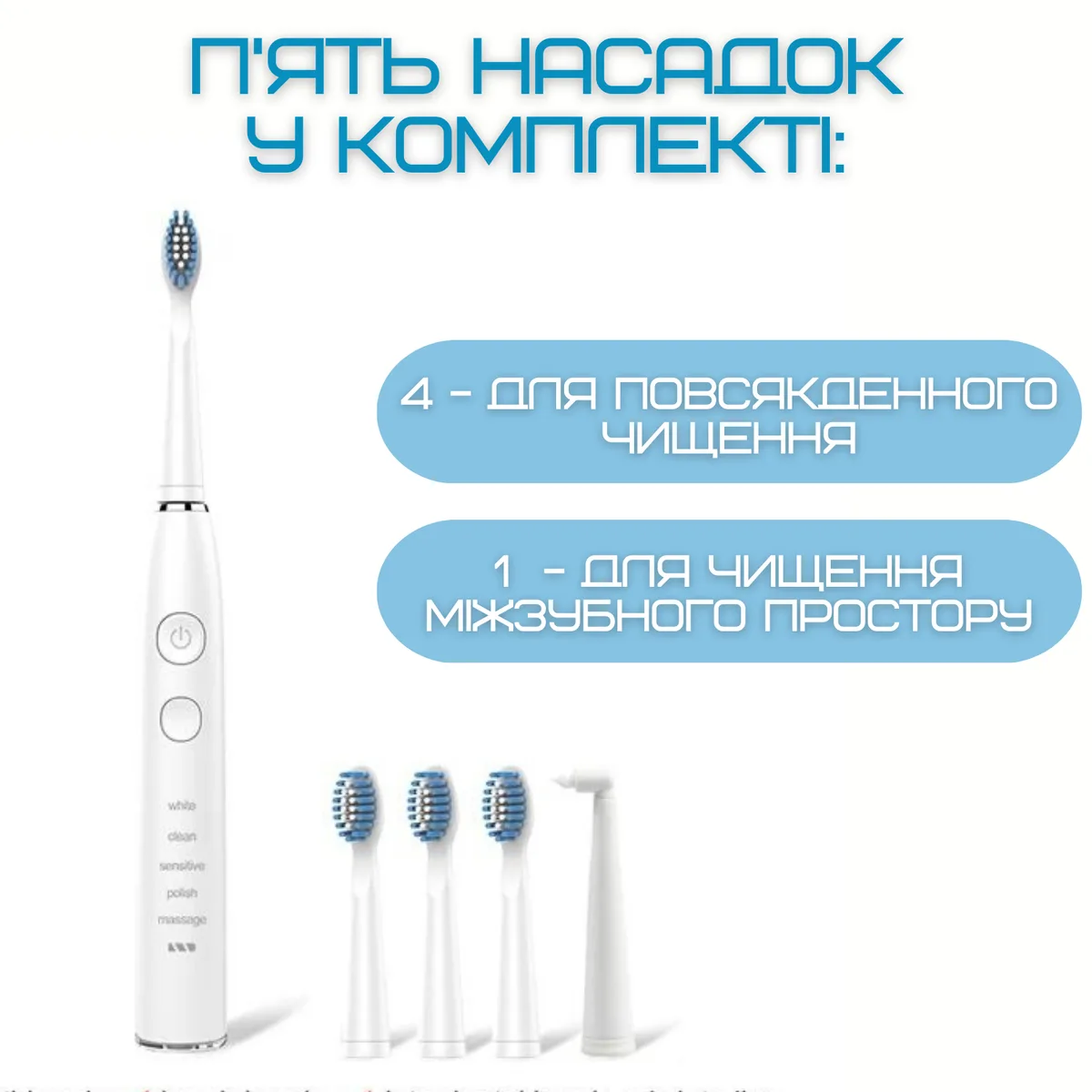 Электрическая звуковая зубная щетка Seago SG-575 5 насадок глубокая чистка 40000 колебаний/мин белая