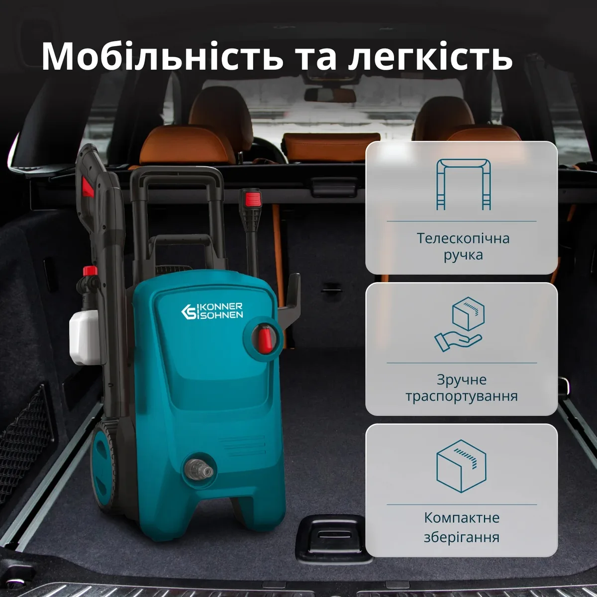 Високотехнологічна мийка під тиском KonnerSohnen KS PW145V, потужність 1800Вт, тиск 100-145бар, продуктивність 330л/год, шланг 7м,