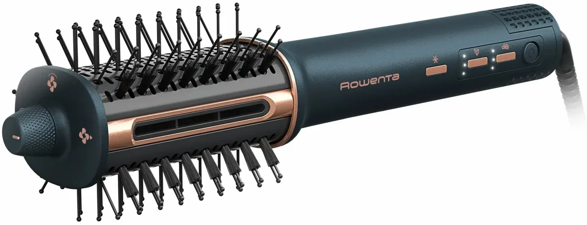 Фен-щетка Rowenta Air Brush 3D, 1200Вт, 3 режима, ионизация, холодный обдув, функция фена, керамическое покрытие, черный с золотыми акцентами