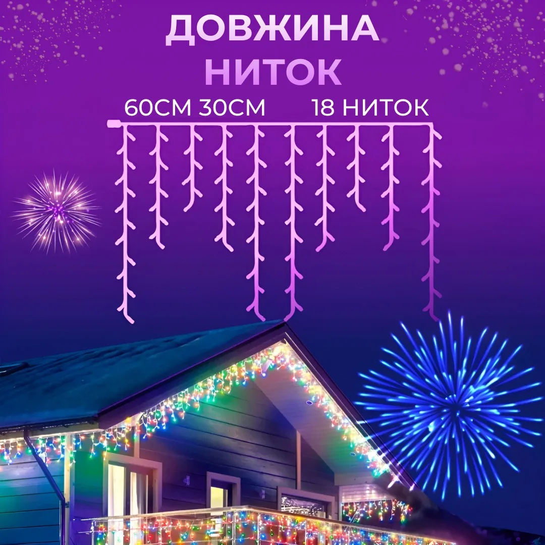 Гірлянда світлодіодна 3 м білий дріт бахрома 90 LED