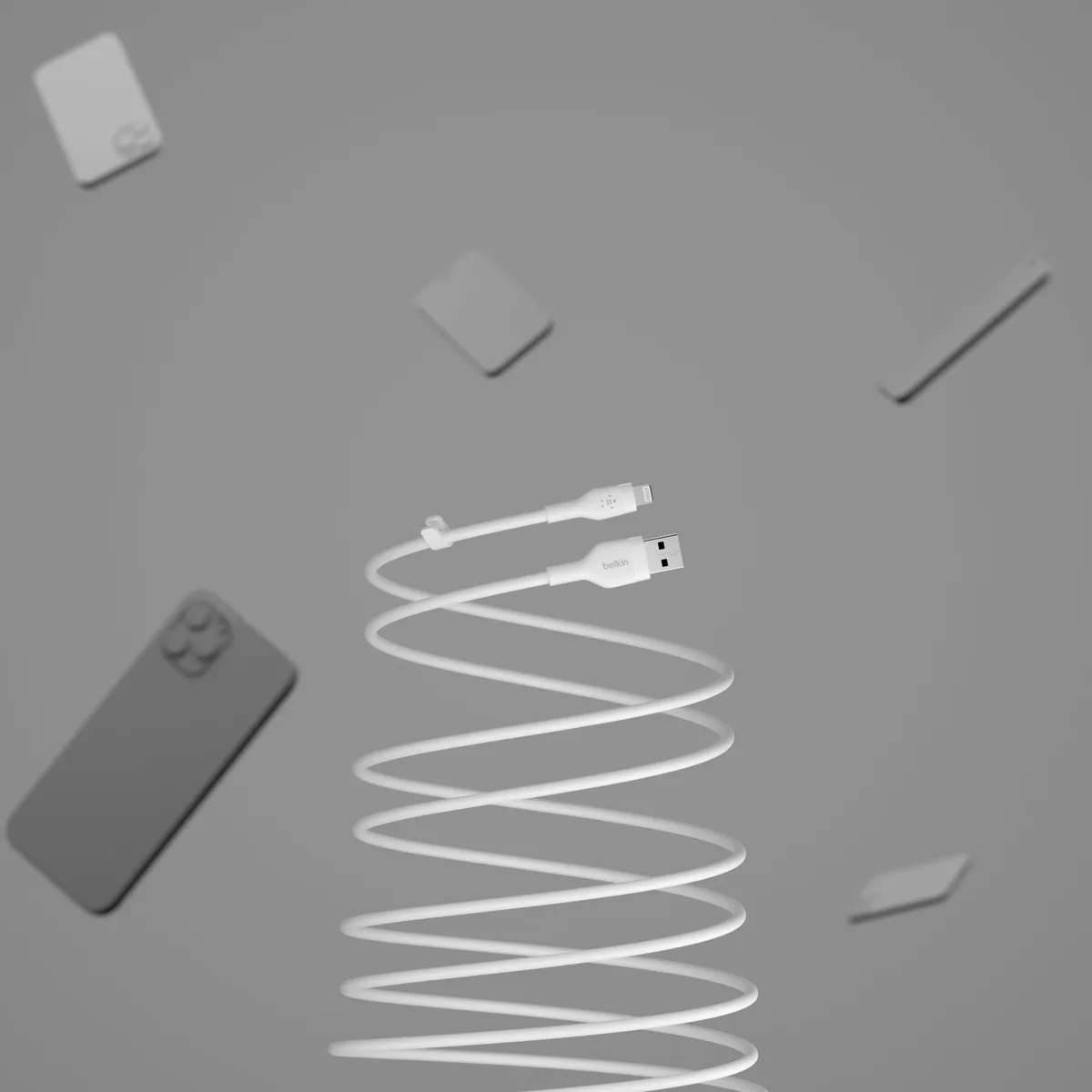 Кабель USB-A > Lightning для зарядки/синхронизации Belkin 1м, силиконовый с клипсой, белый