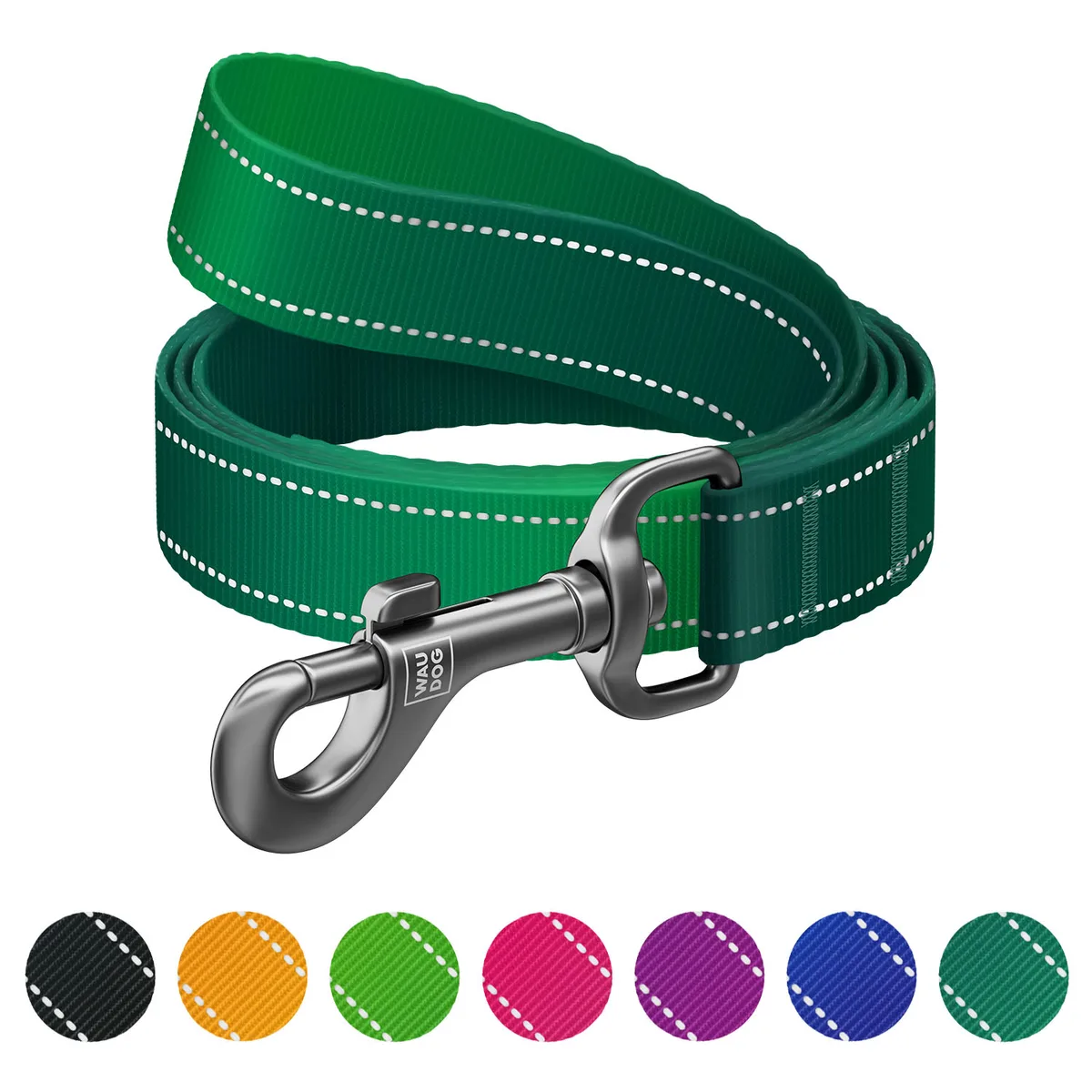 Повідець для собак WAUDOG Nylon Mono світловідбивний 25 мм x 300 см нейлоновий зелений L-XXL